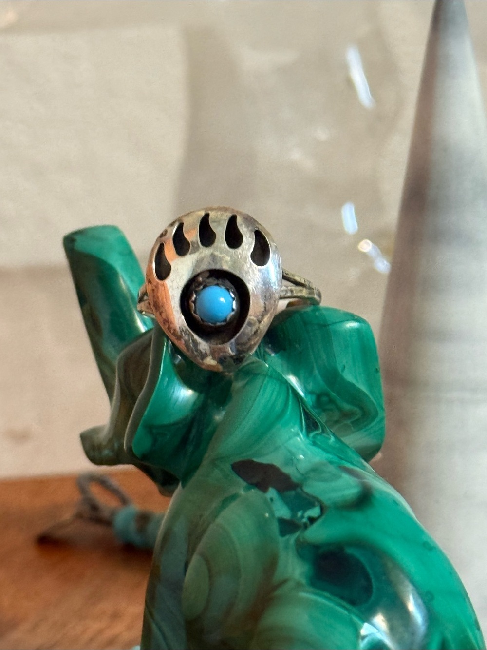 Janice Spencer  Sterling Silver Turquoise Bear Paw Ring Navajo